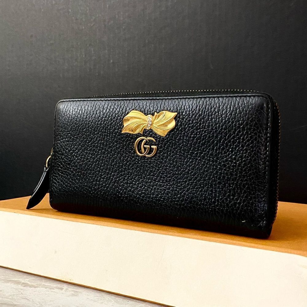 GUCCI GG Zip Around Leather Long Wallet